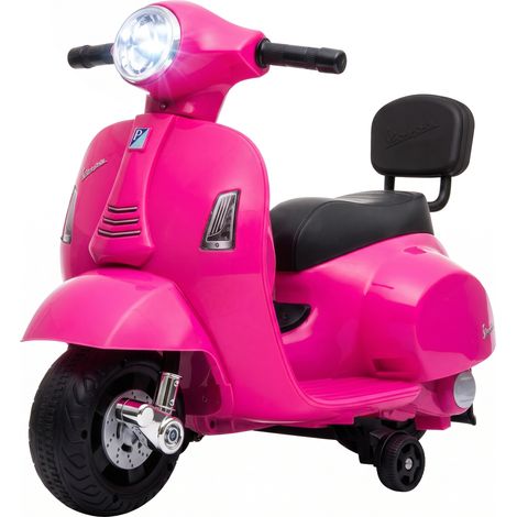 AIYAPLAY moto eléctrica para niños licencia Mini Vespa GTS con 2 ruedas auxiliares, batería de litio, faro, bocina, respaldo,18-36 meses, rosa (1/5)