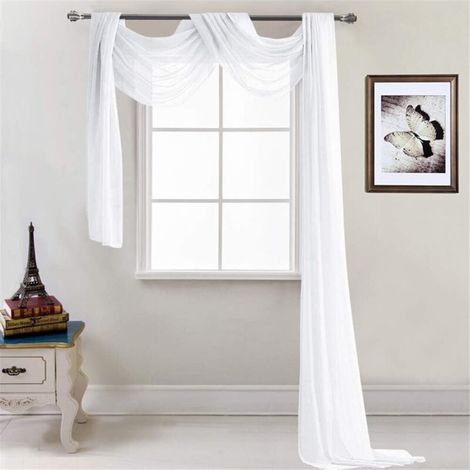 1 cantonnière transparente - Décoration mains libres en voile transparent - Rideau décoratif pour chambre à coucher, salon, mariage - 52 x 216 pouces (blanc)-Ensoleillé