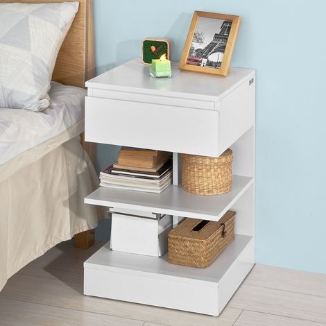 SoBuy FBT49-W Beistelltisch Nachttisch Nachtschrank Kommode mit 1 Schublade und 3 Ablagen weiß BHT ca: 39x65x39cm
