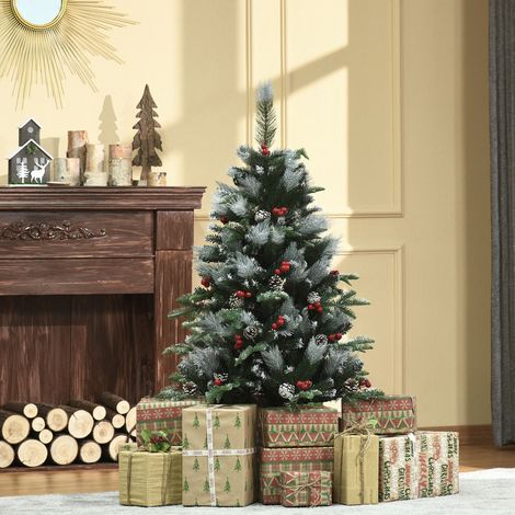 Árbol de Navidad Artificial 120 cm con 266 Ramas 27 Piñas y 27 Bayas Decoración Navideña para Interiores Verde (1/5)