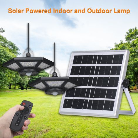 Ortviai Suspension Solaire pour Garage avec Capteur de Mouvement, 360 LED, 2 lampes, étanche IP65, télécommande (1/4)