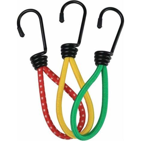 Tendeurs Elastique avec Crochets en Métal (Lot de 15) - 15 cm - Tendeur Bache Rouge Crochet Sandow Très Résistant pour Camping, Tarpes, Tentes Canopées(Jaune5+rouge5+vert5) (1/2)