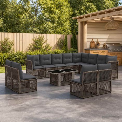 vidaXL Set Divano da Giardino 13 pz Grigio polyrattan (1/5)