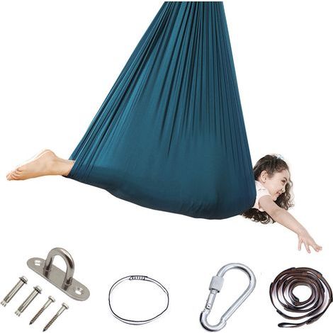 Balançoire de thérapie sensorielle pour enfants, intérieur-extérieur 360 ° Hamac pour enfants balançoire élastique thérapie étreinte chaise suspendue 280150CM (Vert foncé)Accessoires inclus (1/5)