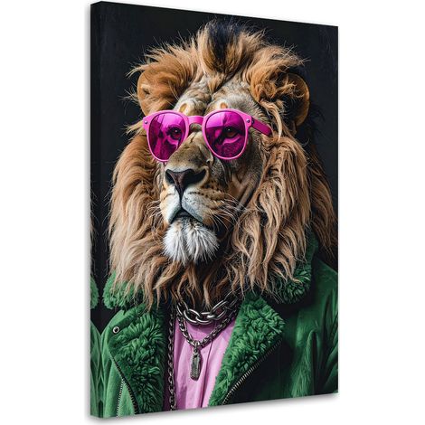 Tableau Moderne, Lion avec lunettes roses abstraction,40x60 (1/4)