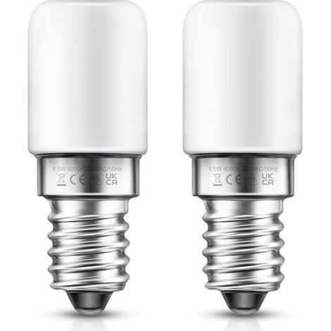 Lot de 2 ampoules LED E14 pour réfrigérateur – 1,5 W, blanc froid 6000 K, équivalent 15 W, classe énergétique F