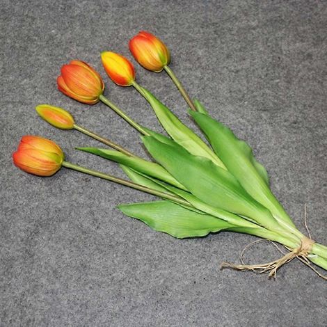 Bouquet de tulipes en silicone de luxe au toucher réaliste, fleurs artificielles décoratives pour la maisonorange (1/5)