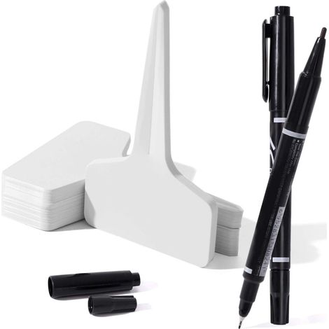 150 pièces Etiquette Jardin Exterieur Marqueurs en Plastique de Plantes Type T Plastique Etiquette Potager avec 2 stylos à encre gel en et Accessoires pour Plantes(blanc )10 x 6 cm (1/5)