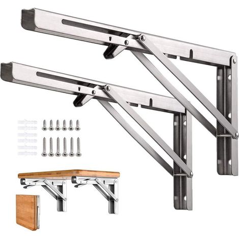 Supports d'étagère pliables robustes, gain de place pour les plans de travail, supports d'étagère triangulaires muraux supportant jusqu'à 300 kg, résistants aux rayures