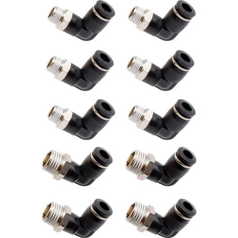 Connecteurs Pneumatiques Raccords Rapides à Filetage Mâle Coude Pneumatique Connecteur（ et 8"） 10 Pièces 8mm Noir (1/5)