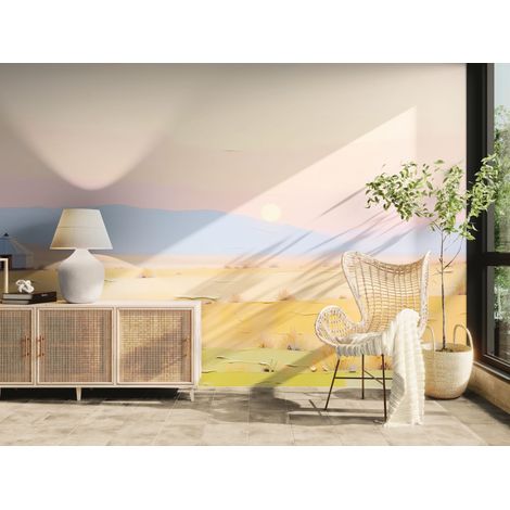 Papier peint paysage – Désert pastel et horizon paisible - 150 x 250 cm (1/2)