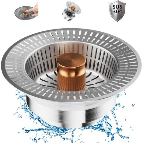 Bonde de lavabo Pop Up 3 en 1 avec panier filtrant en acier inoxydable - Bouchon de lavabo pour lavabo de 37 à 45 mm - Cœur à billes en laiton (1/5)