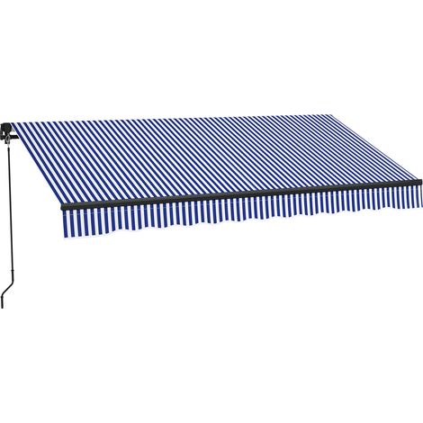 Store Pinecroft rétractable manuel alu polyester bleu blanc terrasse extérieur (1/5)