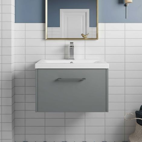 Hudson Reed Juno Wall Hung 1-Drawer Vanity Unit with Basin 4 600mm Wide - Coastal Grey (1/5)