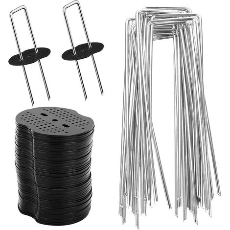 50 Piquets De Fixation, Acier Galvanisé, 50 Rondelles Tampons, PP, Pour Jardin Et Camping (1/5)
