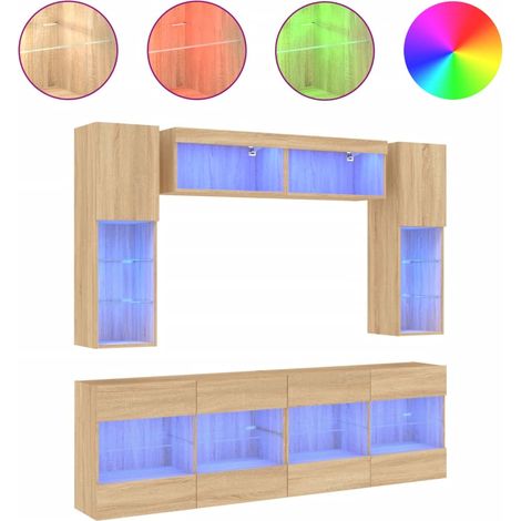 Maison Exclusive - 6-tlg. TV-Wohnwand mit LED-Leuchten Sonoma-Eic
