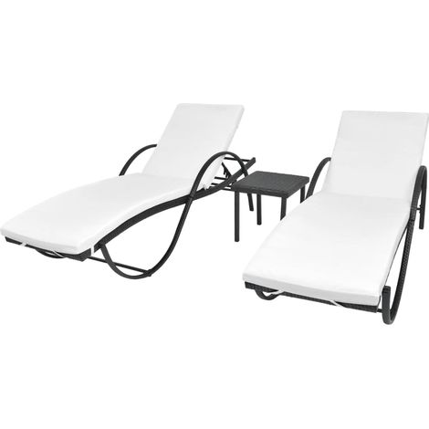 Set di 2 sdraio, sedia a sdraio, lettino da giardino, terrazza, arredamento da esterno con tavolo in resina intrecciata nera