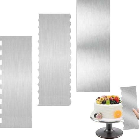 Cake Spatula 22 x 8 cm Stainless Steel Cake Smoother Pack of 3 Cake Scraper for Various Shapes of Comb Cake Edges Cake Cutter for Mousse Buttercream Cake Decoration (1/5)