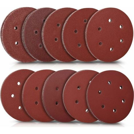 Lot de 50 disques abrasifs ronds 150mm – Grain 40 à 400 – Fixation crochet et scratch – Pour bois dur et métal (1/5)