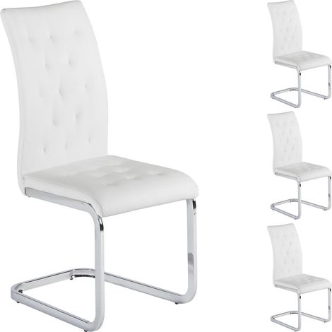 Idimex – Lot de 4 chaises Chloe – Revêtement synthétique blanc 100% PU – Structure métal chromé – Hauteur d'assise 47 cm – Design moderne