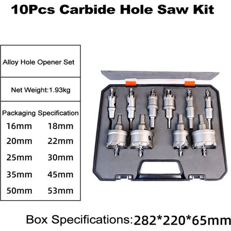 Kit de 10 scies cloches en carbure, forets de 16 à 53 mm pour métaux (acier inoxydable, fer, cuivre). (1/5)