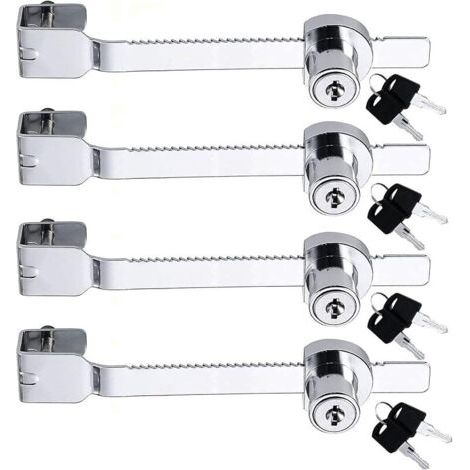 Pair Lot de 4 serrures de terrarium pour vivarium avec clé, lame coulissante en verre, serrure de sécurité à cliquet pour vitrine, vitrine (1/5)