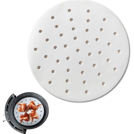 Pack of 200 air fryer oven papers, 17.8 cm diameter round, non-stick mat, perforated, 7-inch paper, for air fryers and steamers (1/5)