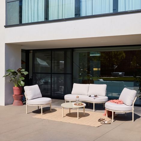 sweeek - Salon de jardin aluminium et tissu beige 4 places. forme organique. table ronde - Solena (1/5)