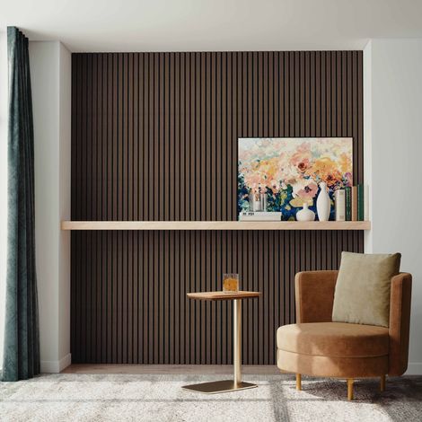 2 pezzi Pannelli decorativi fonoassorbenti L120xL60cm SP21mm in legno MDF，Colore di Noce assorbimento acustico
