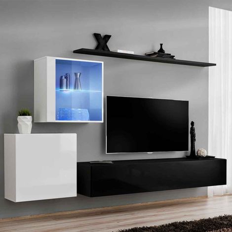 Meuble TV Mural Design "Switch XV" 260cm Noir & Blanc (1/4)