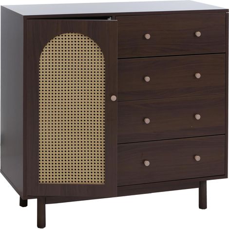 Commode HWC-P52, armoire buffet haut, tiroirs, compartiments de rangement, polyrotin MDF mélaminé 95 (1/5)