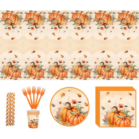 20 pièces Assiettes citrouille, serviettes et fourchettes, décoration automnale, fête d'anniversaire, révélation du sexe, Thanksgiving (1/5)