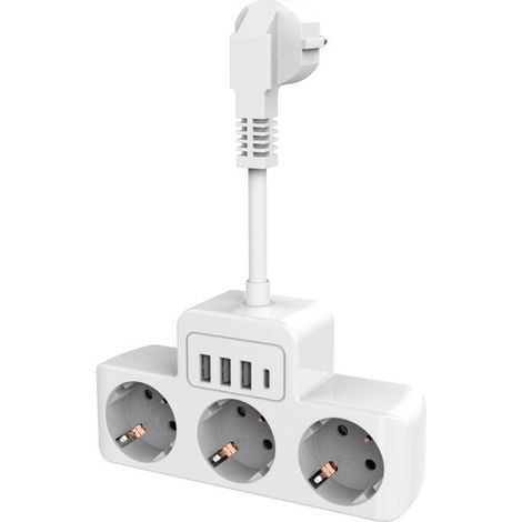Trimec – 4-fach Steckdosenleiste, 16 A/4000 W – 3 USB-Anschlüsse, 5 V/3,4 A – 0,1 m kurzes Kabel – Einzelschalter für jede Steckdose (1/3)