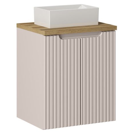 Ensemble Meuble Salle de Bain 2 portes + Vasque + Plateau effet chêne L 50 x P 40 x H 59,5 cm - Astral - Beige crème - Livraison gratuite