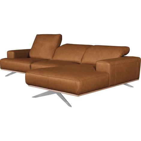 Canapé d'angle en 100% tout cuir épais de luxe italien 5/6 places PORTO, couleur cognac, angle droit (1/5)