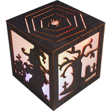 Lanterne Halloween en bois décorative citrouille fantôme sorcière luminaire fête maison décoration (1/5)