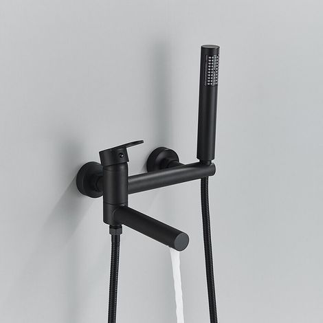 Robinet de Baignoire Mitigeur de bain en Acier Inoxydable Mural Robinet de Douche avec Douchette à Main Support mural et Tuyau de douche (1/5)