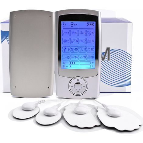 TENS-Gerät, EMS-Muskelstimulator mit 16 Massageprogrammen, silberfarben - AquaForge