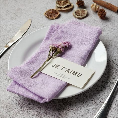 Lot de 4 serviettes de table en coton et lin - 42 x 42 cm - Avec franges - Pour mariage, fête, anniversaire, dîner de famille - Décoration de table (1/5)