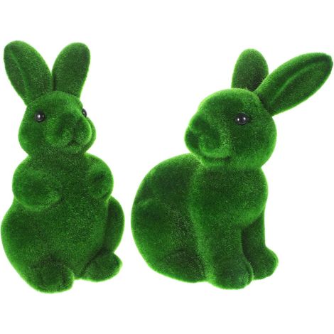 2 Stück Beflockte Hasenfiguren Grün Small Moos Kaninchen