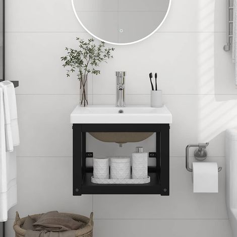 vidaXL Estructura de baño con lavabo incorporado hierro negro (1/5)