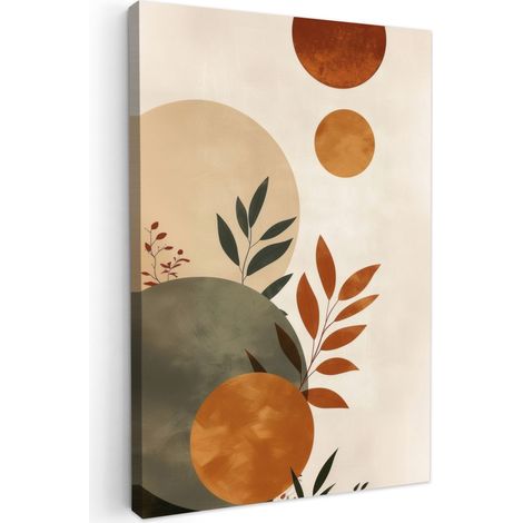 CUADRO EN LIENZO Formas - Redondo - Hojas - Beige Lienzo Para Dormitorios 60x90 cm