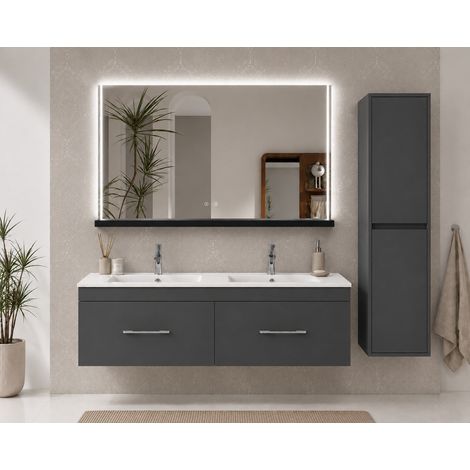 Meuble de salle de bain avec vasque ORIGENBATH FLORENCIA sans miroir 120x45 cm 2 senos graphite avec colonne (1/5)
