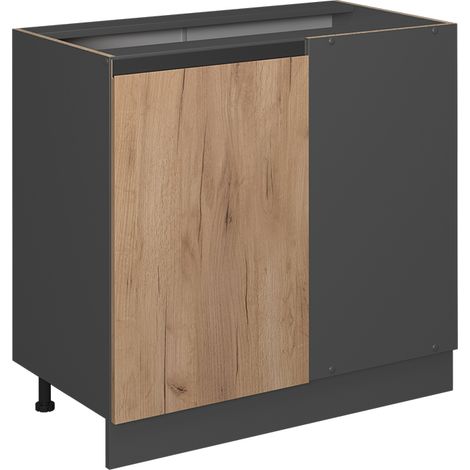 Meuble d'angle R-Line, Chêne de force doré, 86 cm J-Shape, sans plan de travail, Vicco