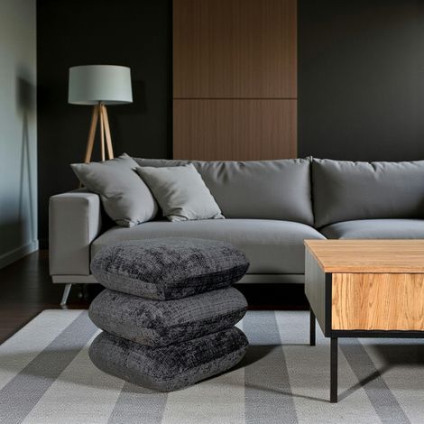 Pouf pivotant gris foncé effet coussins empilés IENA