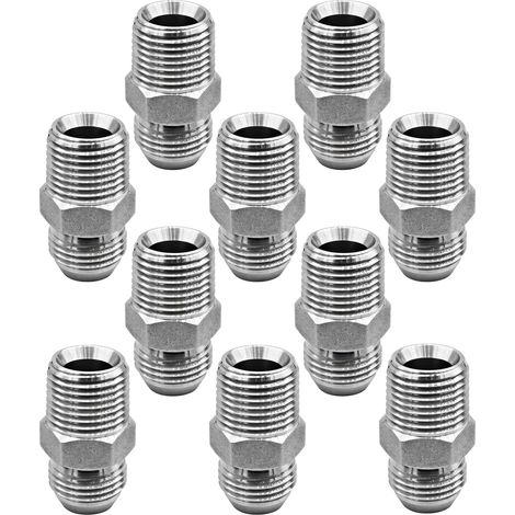 Lot de 10 Adaptateurs pour flexibles hydrauliques 1/2" JIC 37° mâle vers 1/2" NPT mâle Acier au carbone, étanches, pour tracteurs, chargeuses