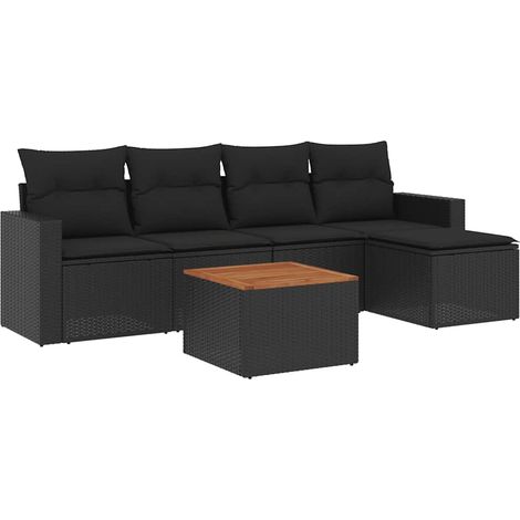 vidaXL Salon de jardin 6 pcs avec coussins noir résine tressée (1/5)