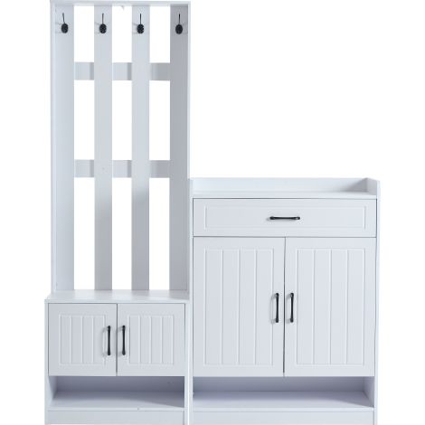Ensemble vestiaire blanc meuble entrée panneau + meuble chaussures