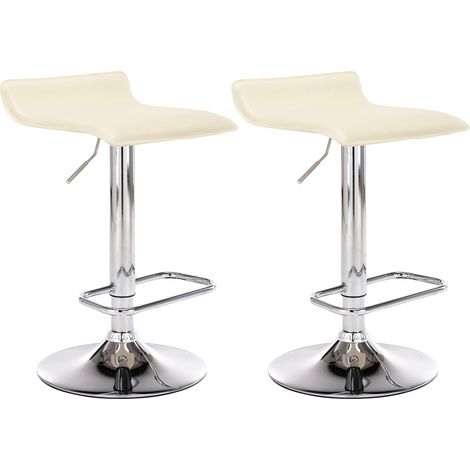 Set di 2 sgabelli da bar in materiale sintetico color crema ad altezza regolabile con poggiapiedi cromato TDB10158
