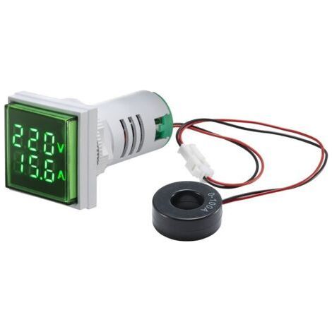 (Green) Mini Square Digital Volt-Ammeter Voltage Meter Ammeter Voltmeter Dual LED Display Voltage and Current Indicator Monitor AC Panel Meter AC60-500V AC0-100A (1/5)